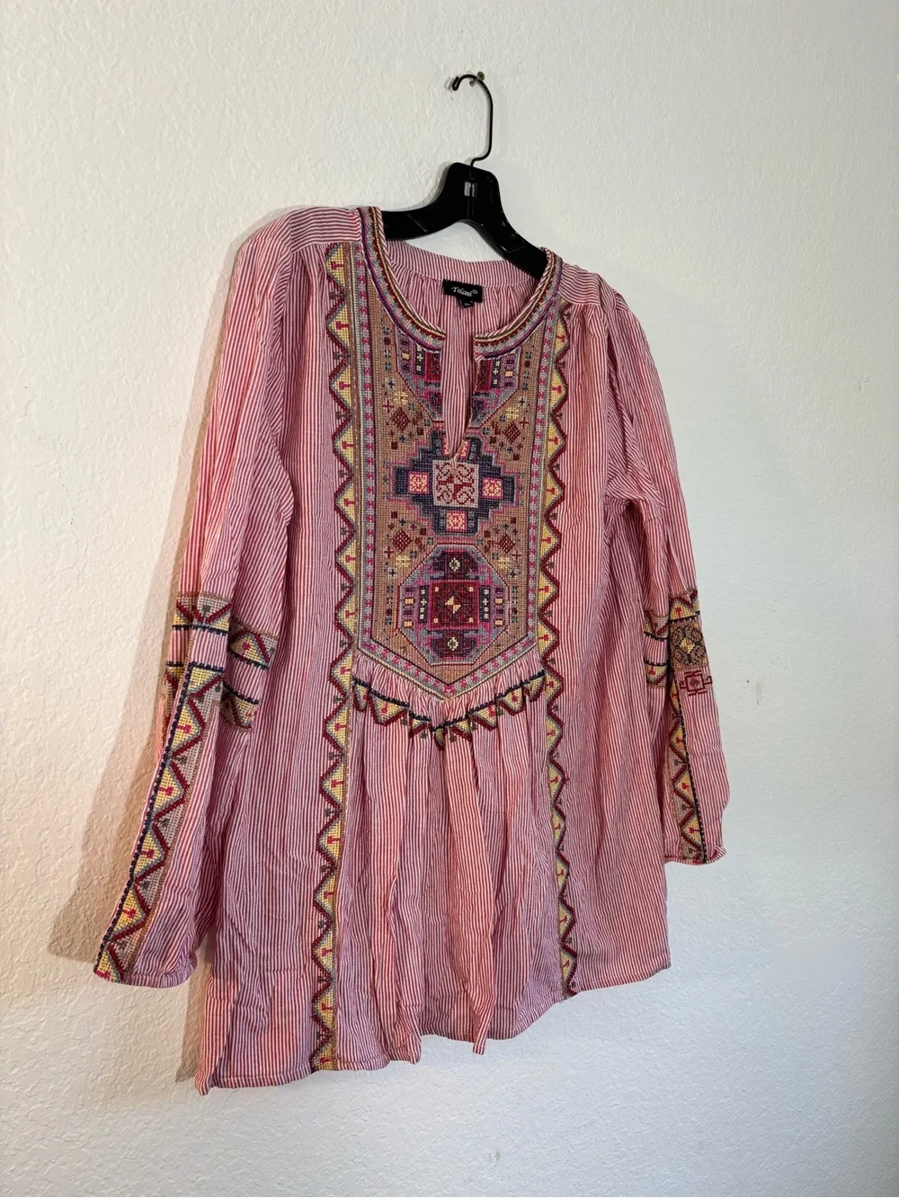 Tolani Collection Lauren Embroidered Blouse Pink White Striped Tunic Size XL - Picture 5 of 16